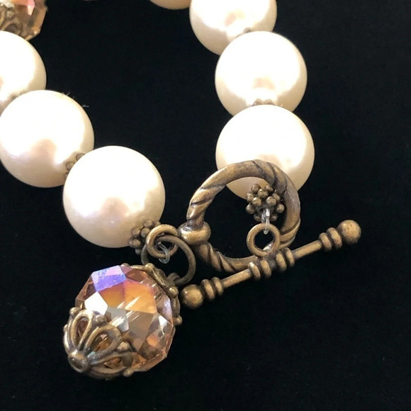 Large Faux Pearl Iridescent Beaded Bracelet state of Texas Charm Bauble Fashion - Picture 4 of 5